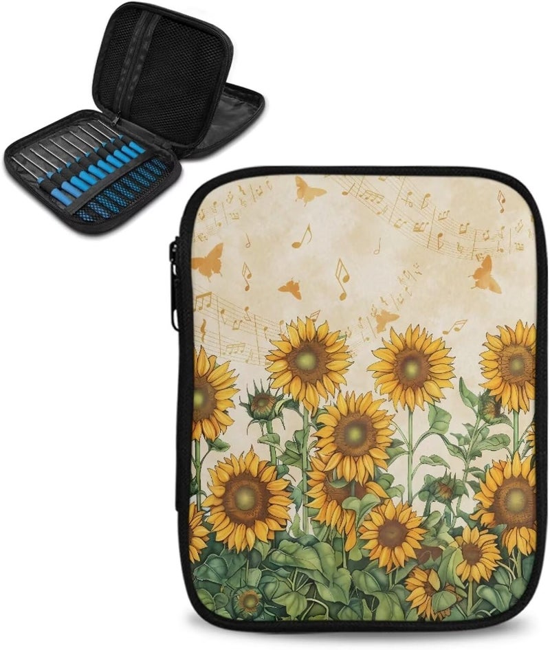 Vanideaoty Store Sunflower Crochet Hook Case Portable Knitting Needle Storage with Web Pockets Crochet Storage Organizer for Swing Hooks, Lighted Hooks, Needles and Accessories - Image 1
